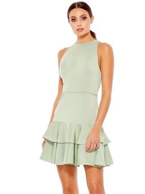 Mac Duggal Light Sage One-Shoulder Ruffle Mini Dress - size 2